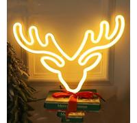 Christmas LED Elk Head Neon Light Sign Handmade Lamp for Wall Room Party Home Bar Art Christmas Bedroom Table Wedding Party Desktop Decoration Teen Kids Birthday Gift USB Powered