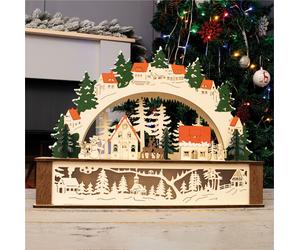 Christmas LED Light Bridge Arch Wooden Village Pre Lit Xmas Window Decoration