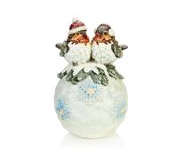 Christmas LED Light Up 2 Robins on a Snowball Lantern Lamp Decoration 19cm High