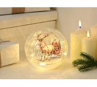Christmas LED Light Up Crackle Effect Ball Globe Santa Reindeer & Sleigh 15cm