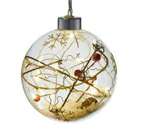 Christmas LED Light Up Glass Bauble Hanging Decoration Rustic Filled - Twigs/Berries
