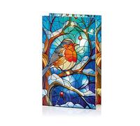 Christmas LED Light Up Robin Stained Glass Window Decoration 21cm Double Sided