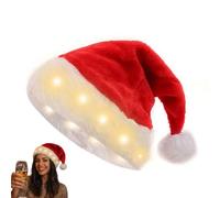 Christmas LED Light Up Santa Hat with Colorful Lights for Holiday | 48x35cm Soft Plush Design with 12 LED Beads and Button Battery Power, Comfortable Fit for Christmas New Year Parties