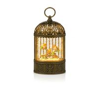 Christmas LED Rustic Gold Water Spinner Glitter Snow Globe Robin Lantern 24cm High