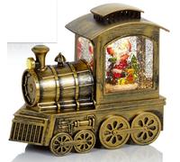 Christmas LED Rustic Gold Water Spinner Glitter Train Lantern with Santa Claus 18cm Long