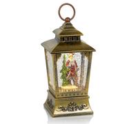 Christmas LED Rustic Gold Water Spinner Trapezoid Lantern Santa Design 24cm High