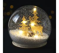 Christmas LED Snow Globe Featuring Reindeers - Light Up Festive Christmas Decoration Ornament for Home, Holiday Winter Scene Tabletop Display, Battery Operated Xmas Gift
