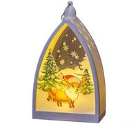 Christmas LED Table Lamp Night Light Vintage Snowman Reindeer Santa Tree Battery Operated Soft Warm Glow Portable Handle 10x5.5x16.5cm for Home Office Festive Indoor Decoration(B)