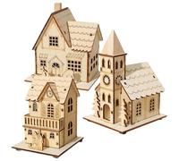 Christmas LED Village House Decorations | Christmas Village Sets 3PCS Wood LED Light Up Christmas Village Houses - For Christmas Decoration, Pre-Lit Wooden Church