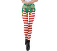 Christmas Leggings for Women Funny Striped Patchwork Graphic Xmas Holiday Leggings High Waisted Stretch Workout Walking Running Tights Ladies Elasticity Yoga Pants (a08-Light Green, L)