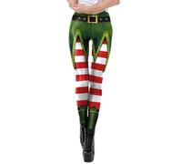 Christmas Leggings for Women Funny Striped Patchwork Graphic Xmas Holiday Leggings High Waisted Stretch Workout Walking Running Tights Ladies Elasticity Yoga Pants (a03-Green, S)