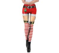 Christmas Leggings for Women Funny Striped Patchwork Graphic Xmas Holiday Leggings High Waisted Stretch Workout Walking Running Tights Ladies Elasticity Yoga Pants (a02-Red, M)