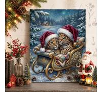 Christmas Leopard In Sleigh Canvas Wall Art 8x12