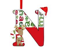 Christmas Letter Ornaments,Personalized Alphabet Decor for Tree, Holiday Home Decorations - Merry Xmas Initial Hanging Pendants (N)