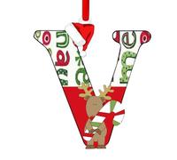 Christmas Letter Ornaments,Personalized Alphabet Decor for Tree, Holiday Home Decorations - Merry Xmas Initial Hanging Pendants (V)