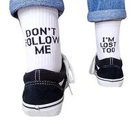 Christmas Letter Socks, Dont Follow Me Im Lost Too Socks Hip Hop Streetwear Skateboard Harajuku Letter Printed Funny Socks Cotton Stockings For Casual Sports