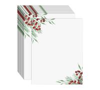 Christmas Letterhead - Christmas Stationery Paper | Pine and Berry Stationery, 50 Pieces Holiday Printer Paper, Border Design Festive Sheets for Letter Writing Wedding Invitations Greeting Cards