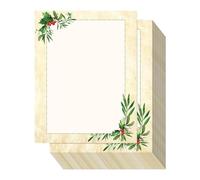 Christmas Letterhead Paper, Border Design Festive Sheets | Christmas Holiday Letterhead - for Writing Letter Notes Greeting Cards
