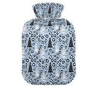 Christmas Light Blue Black White Tree Leopard Print Water Bottle for Hot Water with Soft Cover, 1L Water Bags for Arthritis