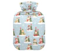 Christmas Light Blue Cat Tree Snowflake Hot-Water Bottle with Soft Cover, 1L Warm Compress for Period Cramps