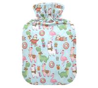 Christmas Light Blue Colorful Animal Gift Hot Water Bottles with Soft Cover, 1L Warm Compress for Tummy Warmer