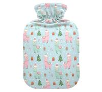 Christmas Light Blue Llama Christmas Elements Hot Bottle Water Bag with Soft Cover, 1L Warmer Bag for Hand Feet Warmer