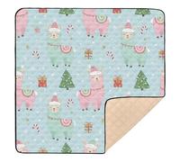 Christmas Light Blue Llama Christmas Elements Soft Thick Baby Play Mat for Floor Cozy Breathable Travel Play Mat for Baby Toddler Infant, 50'' x 50''