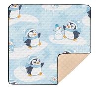 Christmas Light Blue Penguin and Snow Large Non-Slip Baby Activity Play Mat for Indoor Outdoor Portable Newborns Kicking Mat for Baby Toddler Infant, 50'' x 50''