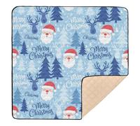 Christmas Light Blue Red White Santa Reindeer Cute Foldable Baby Play Mat for Indoor Outdoor Portable Tummy Time & Crawling Mat for Baby Kids Toddlers Infants, 50'' x 50''