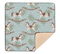 Christmas Light Blue Rocking Horse Soft Padded Baby Gym & Activity Mat for Floor Comfortable Travel Play Mat for Baby Toddler Infant, 50'' x 50''