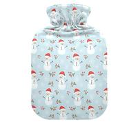 Christmas Light Blue Snowman Holly Snowflake Hot-Water Bottle with Soft Cover, 1L Hot Compresses for The Body for Sore Muscle