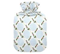 Christmas Light Blue White Holly Snowflake Water Bottle for Hot Water with Soft Cover, 1L Warm Compress for Period Cramps