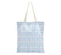 Christmas Light Blue White Knit Reindeer Snowflake Reusable Canvas Bags for Girl Friend Birthday Gifts with Pockets
