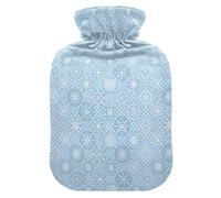 Christmas Light Blue White Snowflake Hot Water Bottles with Soft Cover, 1L Hot Compresses for The Body for Sore Muscle