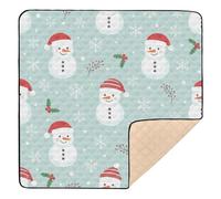 Christmas Light Blue White Snowman Holly Large Non-Slip Baby Activity Play Mat for Indoor Outdoor Portable Baby Kick Crawling Mat for Babies Infants Toddlers, 50'' x 50''