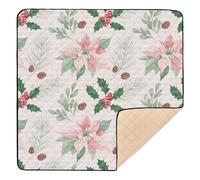 Christmas Light Blush Poinsettia Holly Pinecone Soft Padded Baby Activity Play Mat for Floor Comfortable Baby Play Tummy Time Mat for Babies Infants Toddlers, 50'' x 50''