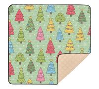 Christmas Light Green Colorful Decorated Trees Large Stylish Baby Gym & Activity Mat for Floor Comfortable Playroom Activity Mat for Newborns Babies Infants Toddlers, 50'' x 50''