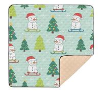 Christmas Light Green Snowman Sled Christmas Trees Large Sturdy Baby Activity Play Mat for Floor Non-Toxic Infant Play Activity Mat for Newborns Babies Infants Toddlers, 50'' x 50''