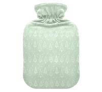 Christmas Light Green White Sketch Trees Dots Hot Waterbottle with Soft Cover, 1L Water Bag for Period Cramps