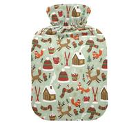 Christmas Light Green Winter Scenes Hot Bottle Water Bag with Soft Cover, 1L Warm Compress for Neck Shoulder Warmer