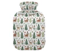 Christmas Light Grey Santa Sleigh Elf Tree Hot-Water Bottle with Soft Cover, 1L Hot Compresses for The Body for Arthritis