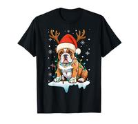 Christmas Light Reindeer Santa Hat American Bulldog Xmas T-Shirt