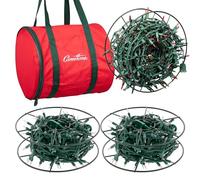 Christmas Light Storage Reel 3 Pack w Zippered Carrying Bag Case- 12" XL Heavy Duty Metal Construction for Xmas Holiday Tree Lights, Wind up Extension Cords, Garland- Holiday Decoration Organizer