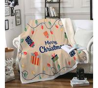 Christmas light strips Print Soft Cozy Sherpa Fleece Blanket for - Cartoon Style Fluffy Beige Throw Single - 130x150 cm Merry Christmas Print Thick Warm Blankets for Winter, Autumn, Bed, Sofa A138