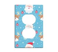 Christmas Light Switch Cover Plates/Outlet Covers, Blue Santa and Reindeer Design, Fun Holiday Decor, Thermoplastic Wall Plates, Standard Size Single Duplex Outlet