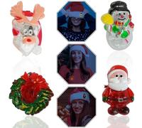 Christmas Light UP Brooches 4.5CM - Xmas Pin Santa Claus Snowman Reindeer Wreath Design, Glow in the Dark for Xmas Party Gifts, Stocking Stuffers