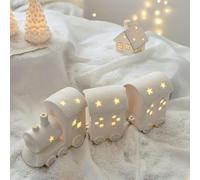 Christmas Light Up Ceramic Train Set with Illuminated Window, White Porcelain Little Train Statue Ornament for Winter Holiday Party Gifts