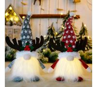 Christmas Light Up Gnome Decoration - Christmas Gonks With Light, Handmade Swedish Santa Antlers Gnomes with Glitter Hat, Christmas Craft Gonk Elf, Light Up Gnome Decor for Holiday (A+B)