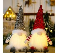 Christmas Light Up Gnome Decoration, Christmas Gonks With Light, Light Up Gnome Decoration, Handmade Swedish Santa Gnomes, with Glitter Hat, Xmas Craft Gonk Elf, for Holiday Indoor Decor (Red+Gray)