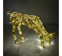 Christmas Light Up Reindeer Gold Grazing Doe - 61cm 120 Ice White LED